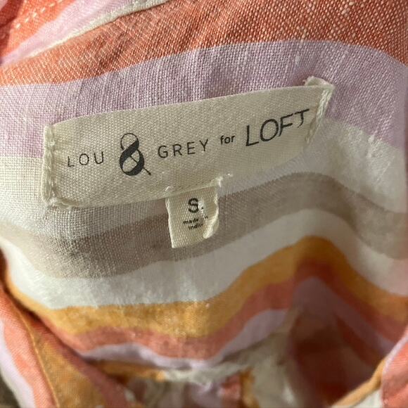 Lou & Grey Striped Linen Twist Front Shirt Women Small Preppy Beach Coastal Pink - Picture 10 of 15